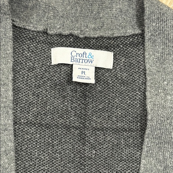 Croft & Barrow Women Sweater L P Gray Cardigan Plaid Cotton BLEND - Picture 2 of 4